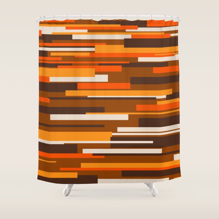 Wright Mid Century Modern Geometric Abstract Pattern in Retro 70s Brown and Orange Shower Curtain Gallery Image 1