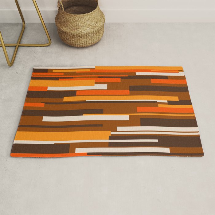 Wright Mid Century Modern Geometric Abstract Pattern in Retro 70s Brown and Orange Rug Gallery Image 1