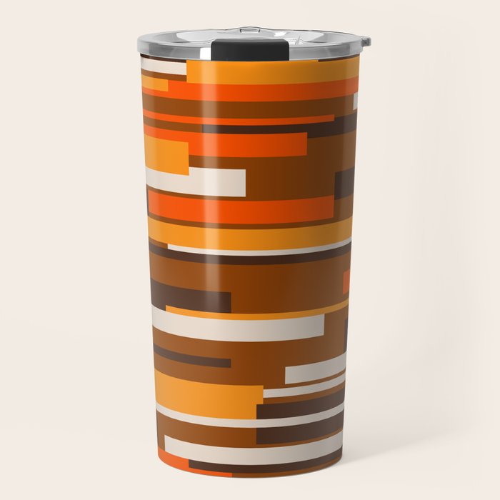 Wright Mid Century Modern Geometric Abstract Pattern in Retro 70s Brown and Orange Travel Mug Gallery Image 1