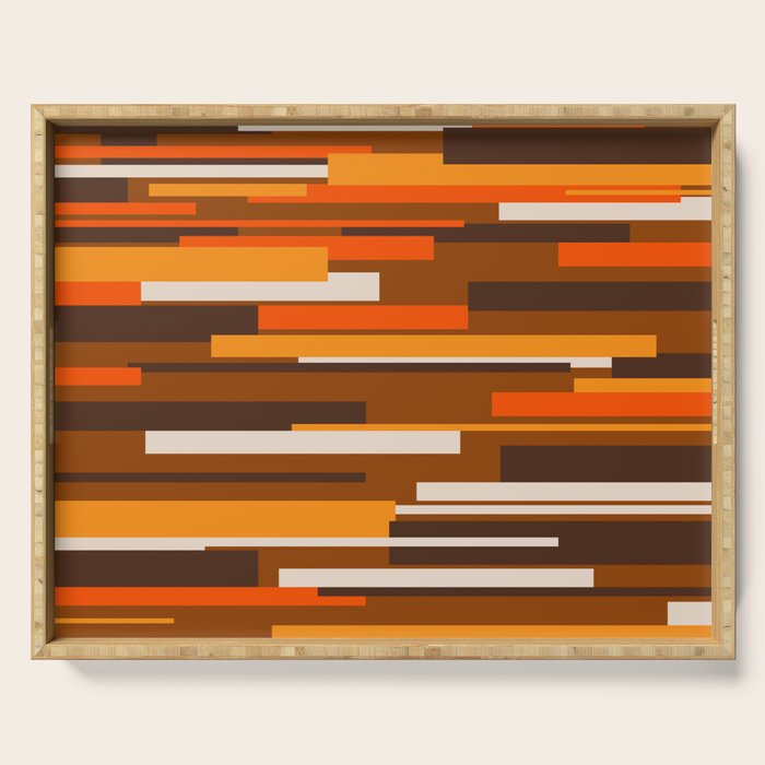 Wright Mid Century Modern Geometric Abstract Pattern in Retro 70s Brown and Orange Serving Tray Gallery Image 1