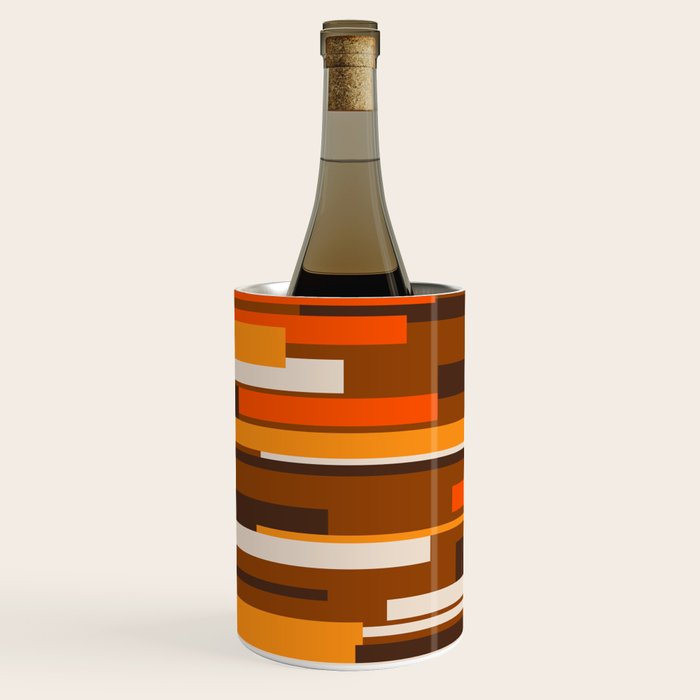 Wright Mid Century Modern Geometric Abstract Pattern in Retro 70s Brown and Orange Wine Chiller Gallery Image 1
