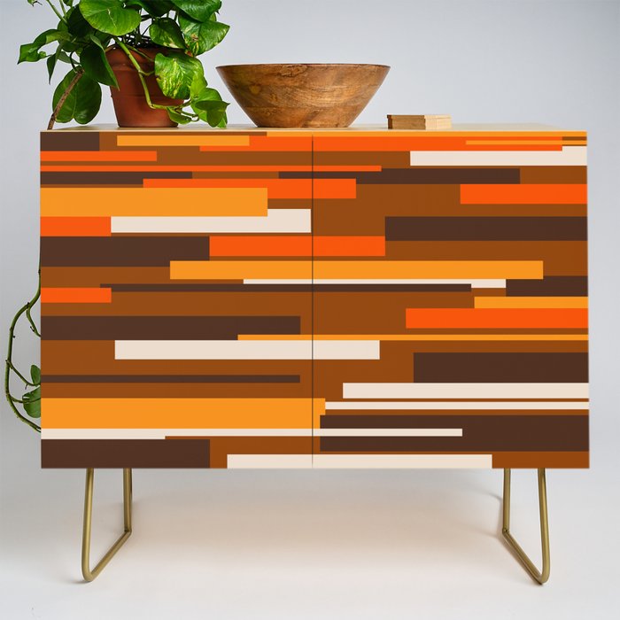 Wright Mid Century Modern Geometric Abstract Pattern in Retro 70s Brown and Orange Credenza Gallery Image 1