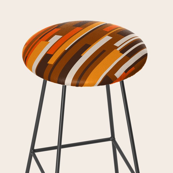 Wright Mid Century Modern Geometric Abstract Pattern in Retro 70s Brown and Orange Stool Gallery Image 2