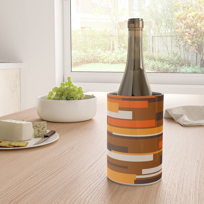Wright Mid Century Modern Geometric Abstract Pattern in Retro 70s Brown and Orange Wine Chiller Gallery Image 4