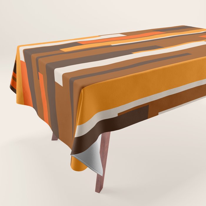 Wright Mid Century Modern Geometric Abstract Pattern in Retro 70s Brown and Orange Tablecloth Gallery Image 1