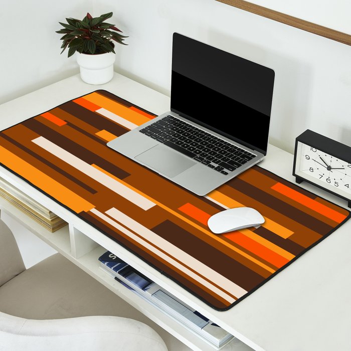 Wright Mid Century Modern Geometric Abstract Pattern in Retro 70s Brown and Orange Desk Mat Gallery Image 2