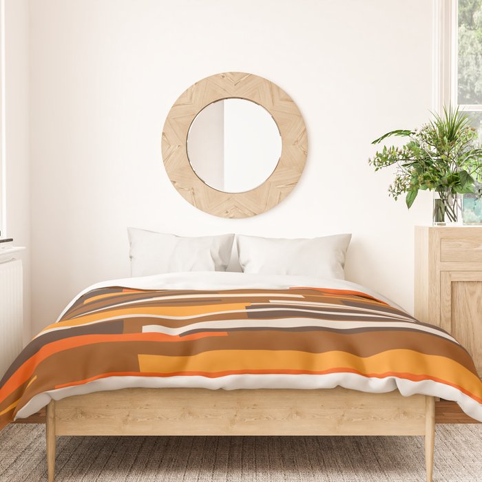 Wright Mid Century Modern Geometric Abstract Pattern in Retro 70s Brown and Orange Duvet Cover Gallery Image 3