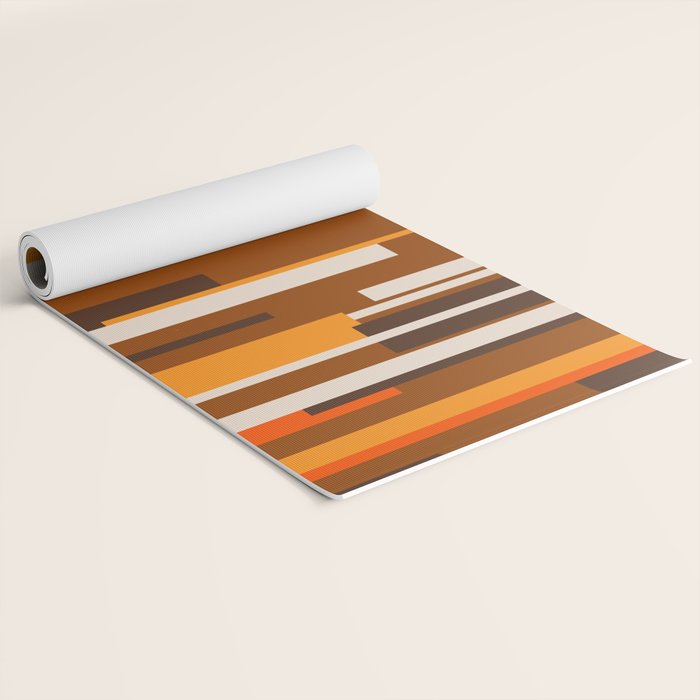 Wright Mid Century Modern Geometric Abstract Pattern in Retro 70s Brown and Orange Yoga Mat Gallery Image 2