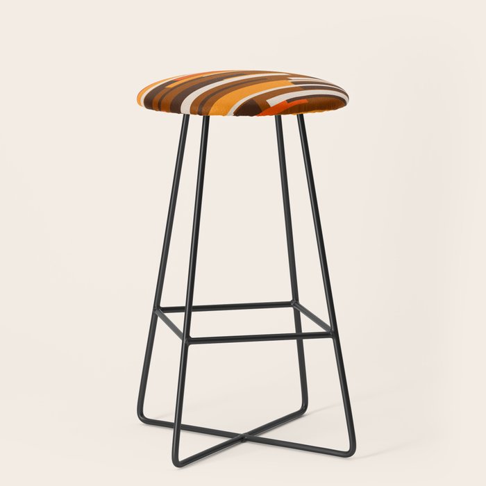 Wright Mid Century Modern Geometric Abstract Pattern in Retro 70s Brown and Orange Stool Gallery Image 1