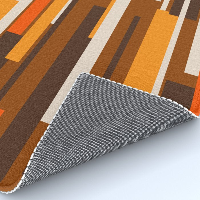 Wright Mid Century Modern Geometric Abstract Pattern in Retro 70s Brown and Orange Rug Gallery Image 4