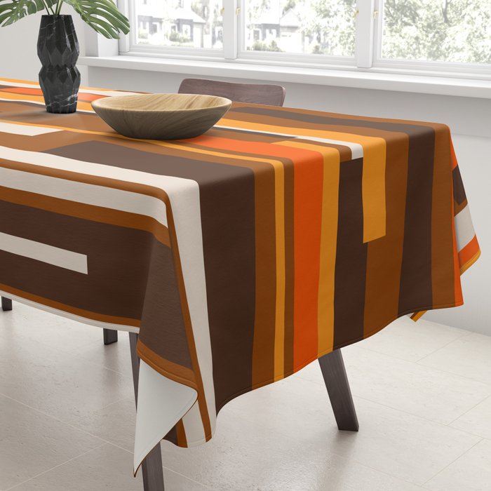 Wright Mid Century Modern Geometric Abstract Pattern in Retro 70s Brown and Orange Tablecloth Gallery Image 3