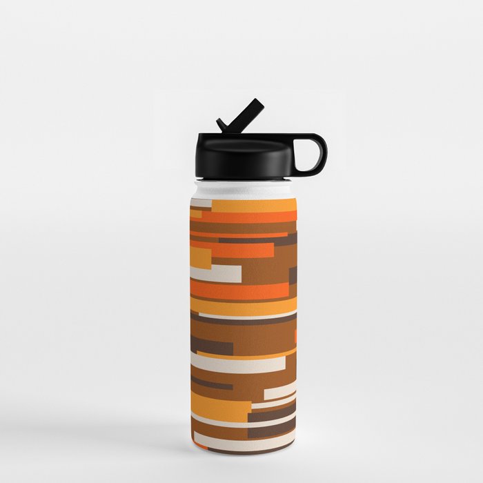 Wright Mid Century Modern Geometric Abstract Pattern in Retro 70s Brown and Orange Water Bottle Gallery Image 1