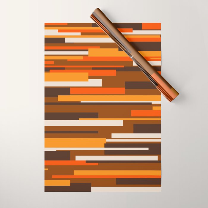 Wright Mid Century Modern Geometric Abstract Pattern in Retro 70s Brown and Orange Wrapping Paper Gallery Image 1