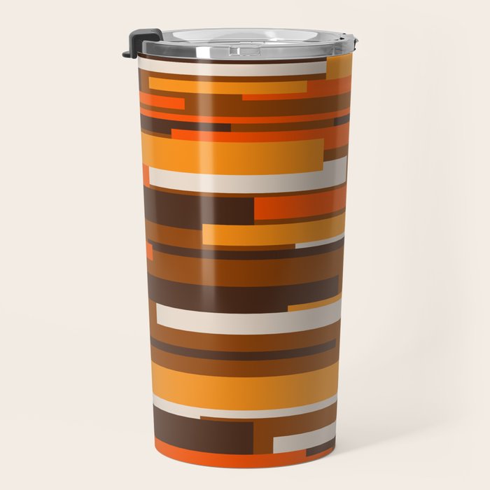 Wright Mid Century Modern Geometric Abstract Pattern in Retro 70s Brown and Orange Travel Mug Gallery Image 3