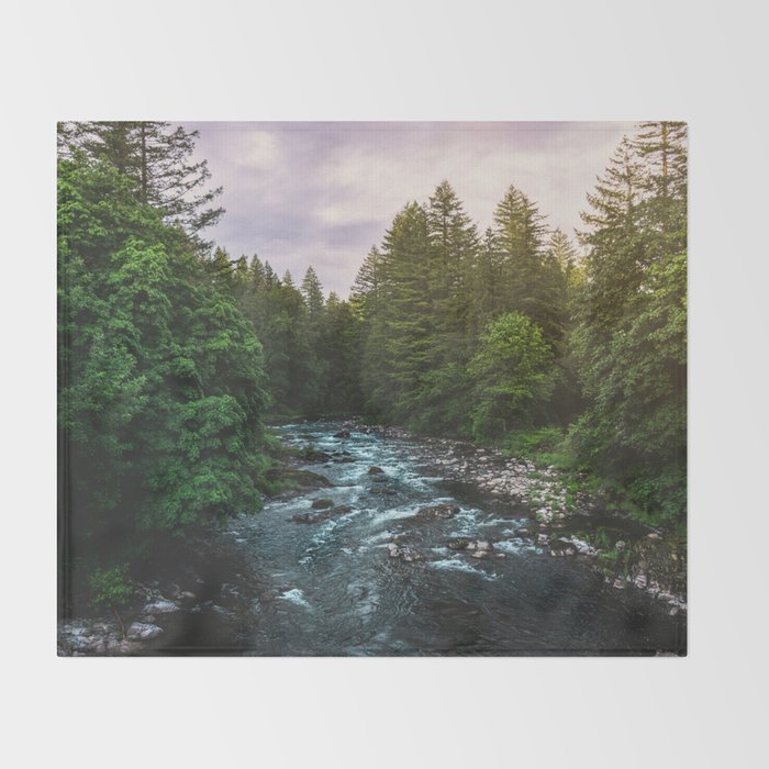 PNW River Run II - Pacific Northwest Nature Photography Throw Blanket Gallery Image 2