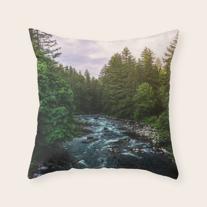 PNW River Run II - Pacific Northwest Nature Photography Throw Pillow Gallery Image 6