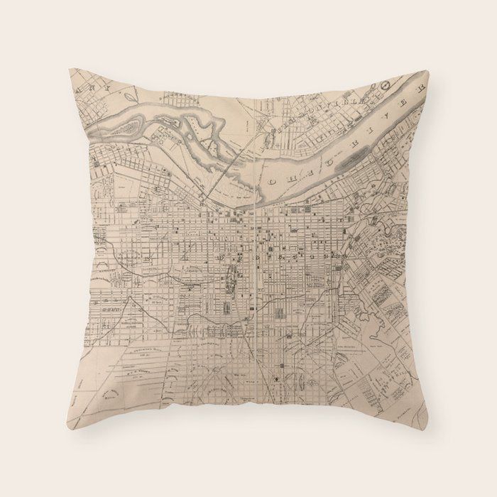 Vintage Map of Louisville Kentucky (1873) Throw Pillow Gallery Image 6