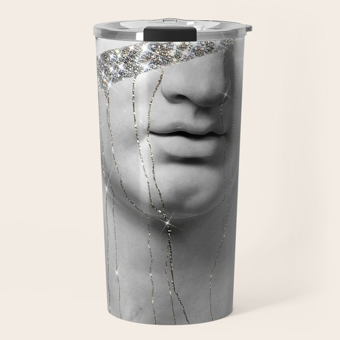 DIAMOND TEARS (b/w) | collage art by Yana Potter | black and white | sculpture | mythology | bling and shine Travel Mug Gallery Image 1
