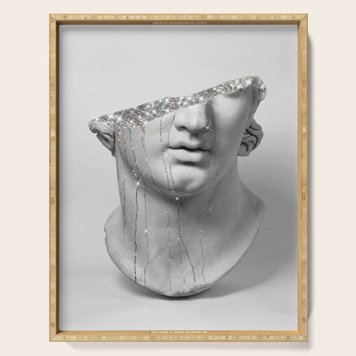DIAMOND TEARS (b/w) | collage art by Yana Potter | black and white | sculpture | mythology | bling and shine Serving Tray Gallery Image 1