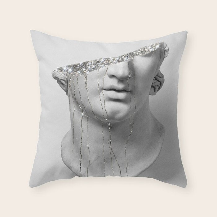 DIAMOND TEARS (b/w) | collage art by Yana Potter | black and white | sculpture | mythology | bling and shine Throw Pillow Gallery Image 1