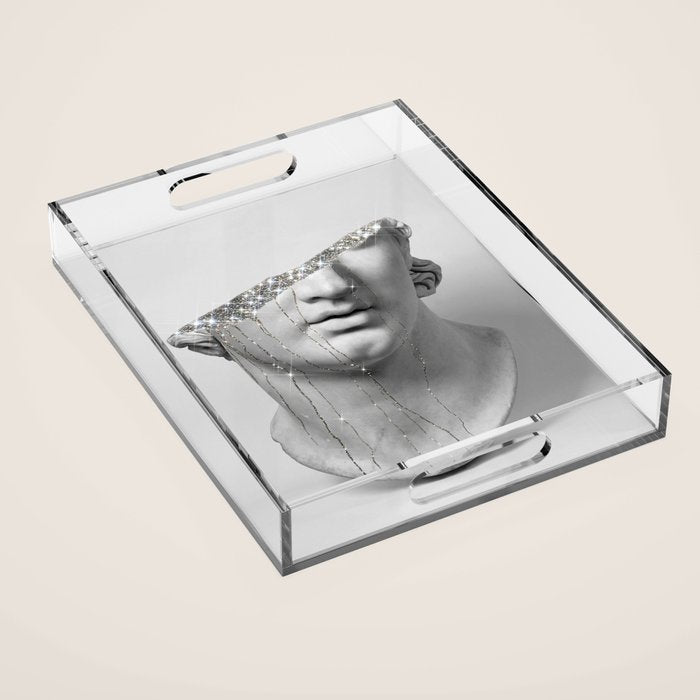 DIAMOND TEARS (b/w) | collage art by Yana Potter | black and white | sculpture | mythology | bling and shine Acrylic Tray Gallery Image 1