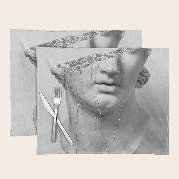 DIAMOND TEARS (b/w) | collage art by Yana Potter | black and white | sculpture | mythology | bling and shine Placemat Gallery Image 1