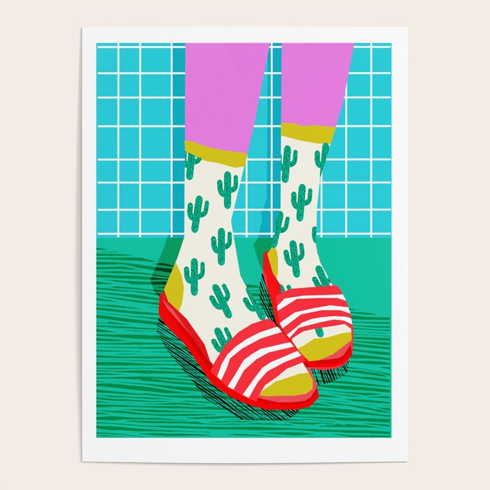 Sliders - memphis throwback retro neon 1980s 80s style pop art shoe fashion grid pattern socks Poster Gallery Image 1