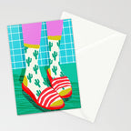 Sliders - memphis throwback retro neon 1980s 80s style pop art shoe fashion grid pattern socks Stationery Card Gallery Image 2