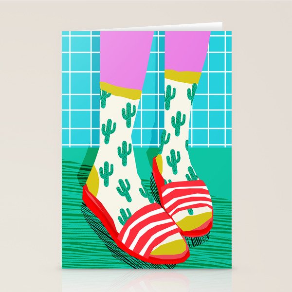 Sliders - memphis throwback retro neon 1980s 80s style pop art shoe fashion grid pattern socks Stationery Card Gallery Image 2