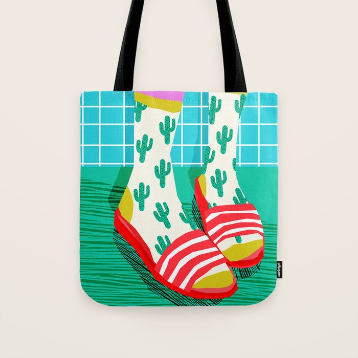 Sliders - memphis throwback retro neon 1980s 80s style pop art shoe fashion grid pattern socks Tote Bag Gallery Image 1