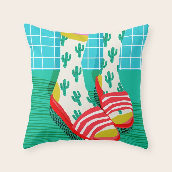 Sliders - memphis throwback retro neon 1980s 80s style pop art shoe fashion grid pattern socks Throw Pillow Gallery Image 6