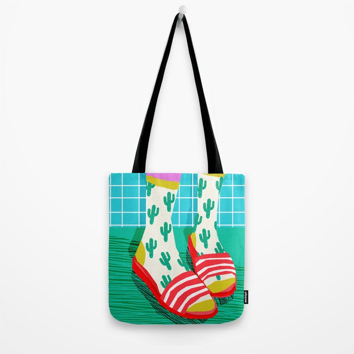 Sliders - memphis throwback retro neon 1980s 80s style pop art shoe fashion grid pattern socks Tote Bag Gallery Image 2