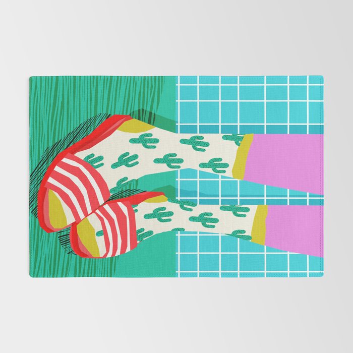 Sliders - memphis throwback retro neon 1980s 80s style pop art shoe fashion grid pattern socks Rug Gallery Image 2