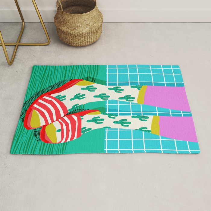 Sliders - memphis throwback retro neon 1980s 80s style pop art shoe fashion grid pattern socks Rug Gallery Image 1