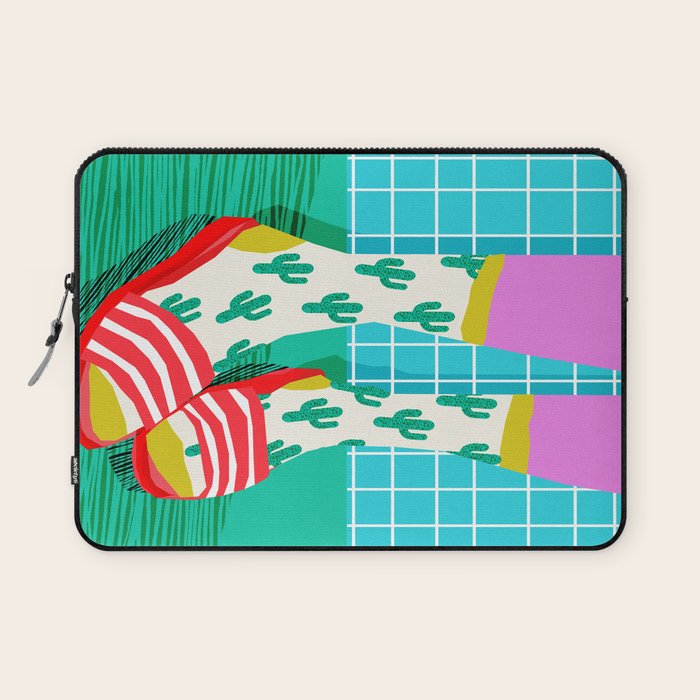 Sliders - memphis throwback retro neon 1980s 80s style pop art shoe fashion grid pattern socks Laptop Sleeve Gallery Image 1