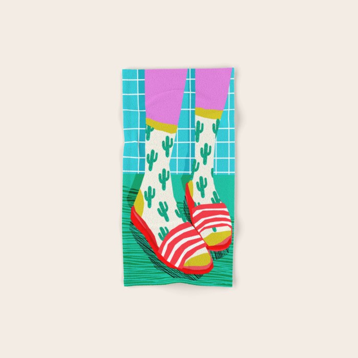 Sliders - memphis throwback retro neon 1980s 80s style pop art shoe fashion grid pattern socks Bath Towel Gallery Image 1