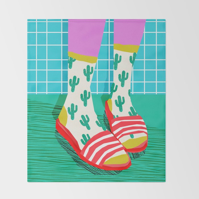 Sliders - memphis throwback retro neon 1980s 80s style pop art shoe fashion grid pattern socks Throw Blanket Gallery Image 2