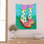 Sliders - memphis throwback retro neon 1980s 80s style pop art shoe fashion grid pattern socks Wall Tapestry Gallery Image 2