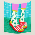Sliders - memphis throwback retro neon 1980s 80s style pop art shoe fashion grid pattern socks Wall Tapestry Gallery Image 4