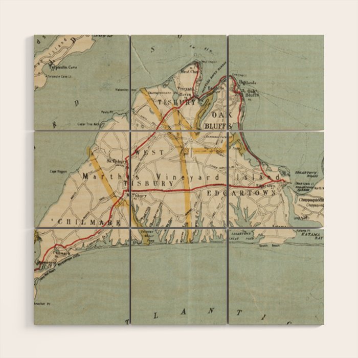 Vintage Map of Martha's Vineyard (1917) Wood Wall Art Gallery Image 1