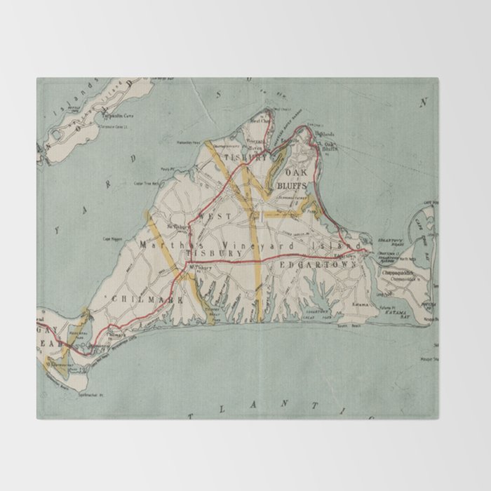 Vintage Map of Martha's Vineyard (1917) Throw Blanket Gallery Image 2