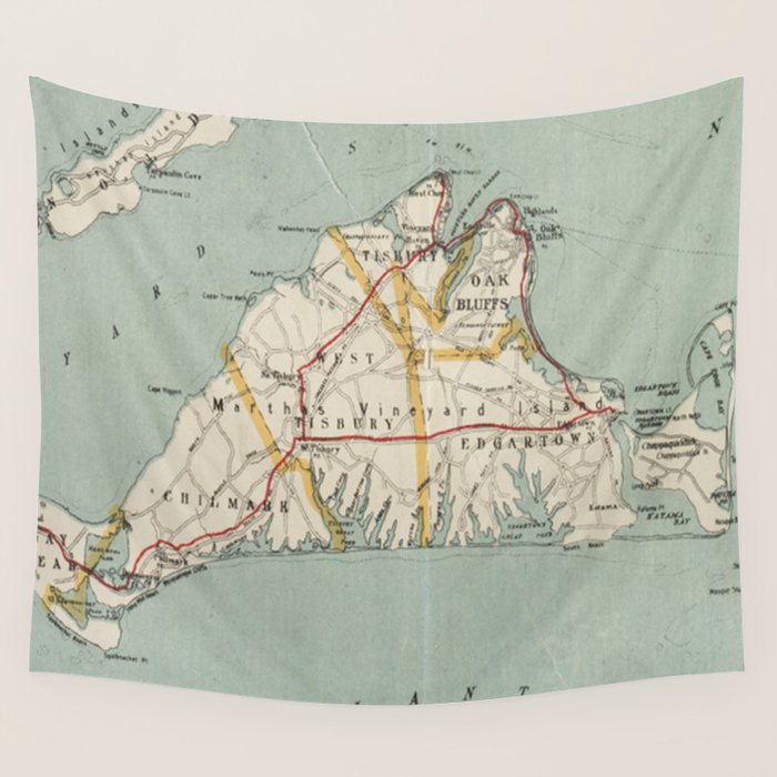 Vintage Map of Martha's Vineyard (1917) Wall Tapestry Gallery Image 1