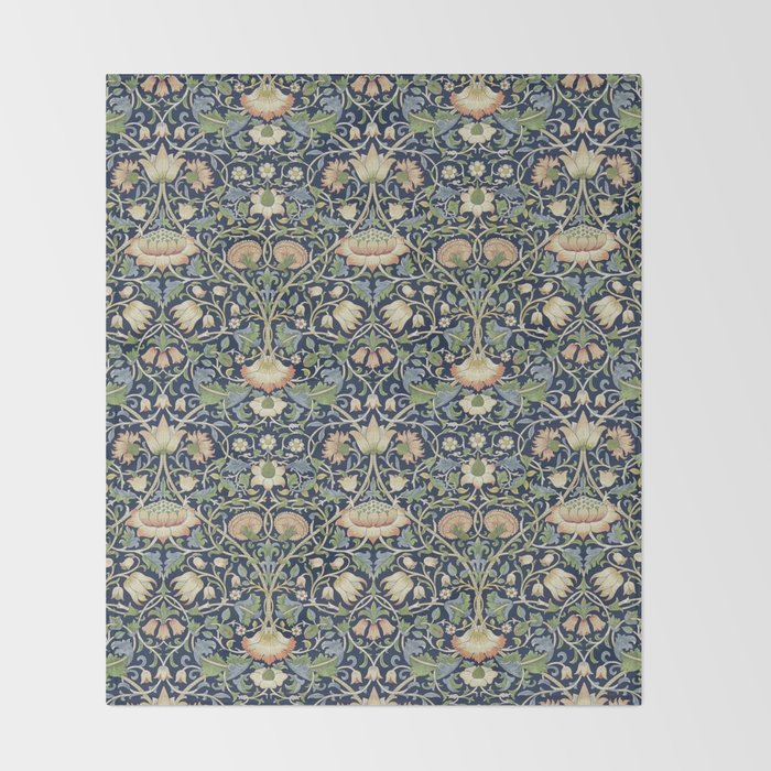 William Morris Vintage Lodden Indigo Blue Mineral Throw Blanket Gallery Image 2