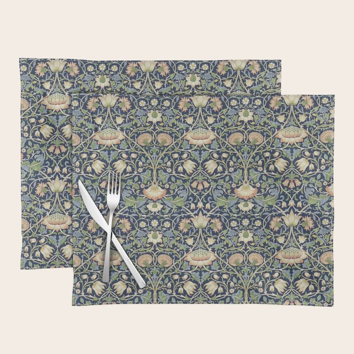 William Morris Vintage Lodden Indigo Blue Mineral Placemat Gallery Image 1
