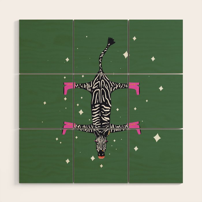 Cool zebras with fuchsia pink shoes and red lips illustration  Wood Wall Art Gallery Image 1