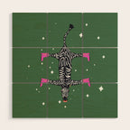 Cool zebras with fuchsia pink shoes and red lips illustration  Wood Wall Art Gallery Image 1