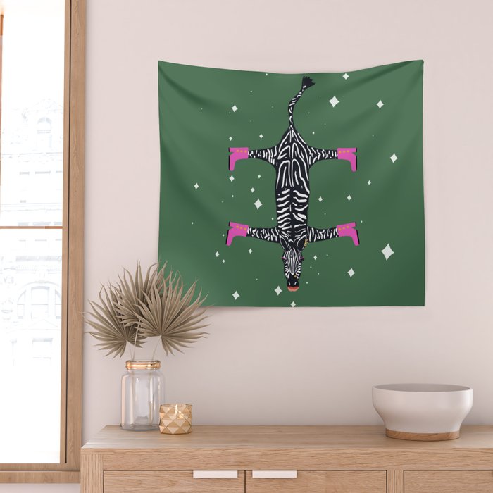 Cool zebras with fuchsia pink shoes and red lips illustration  Wall Tapestry Gallery Image 2
