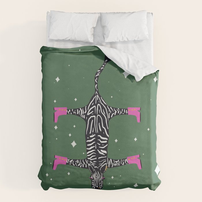 Cool zebras with fuchsia pink shoes and red lips illustration  Duvet Cover Gallery Image 1