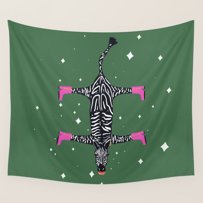 Cool zebras with fuchsia pink shoes and red lips illustration  Wall Tapestry Gallery Image 1