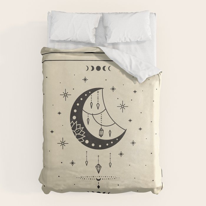 Mystic Moon & Stars: The Beige Edition Duvet Cover Gallery Image 1